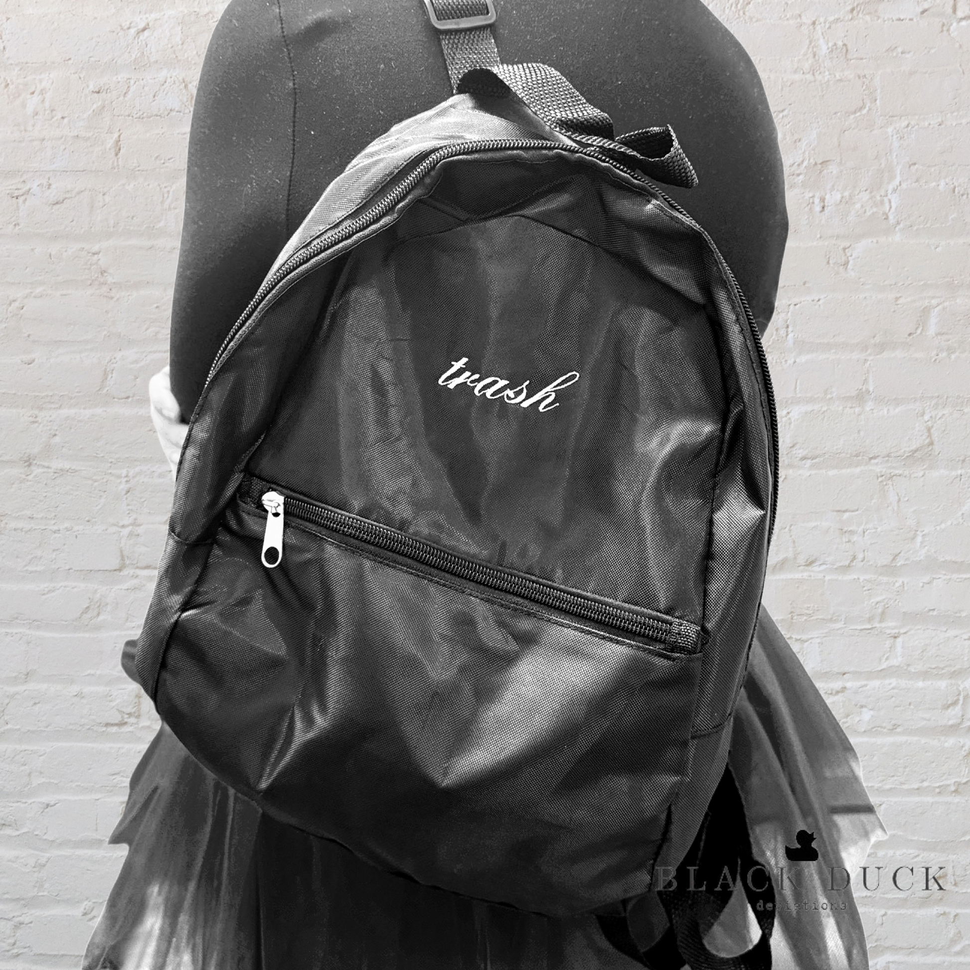 embroidered mini backpack trash bag