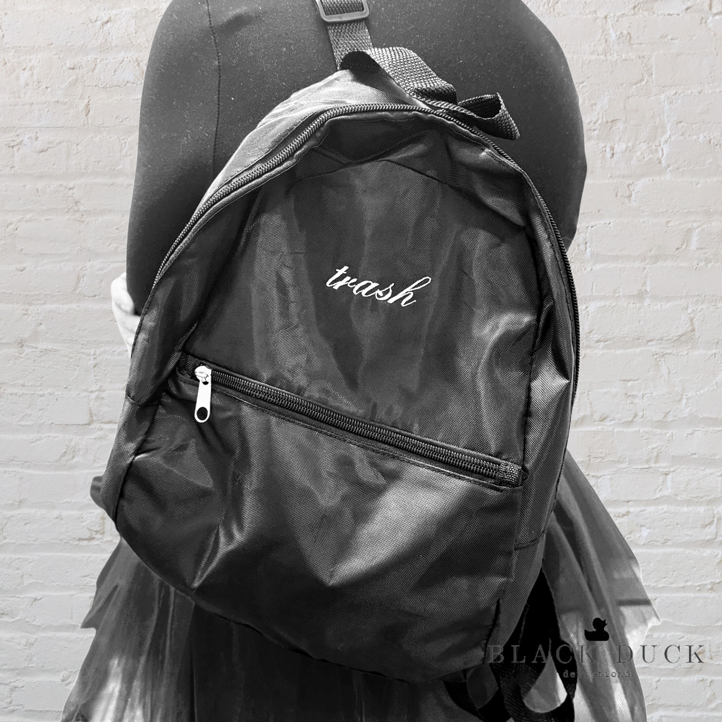 trash bag | embroidered mini backpack