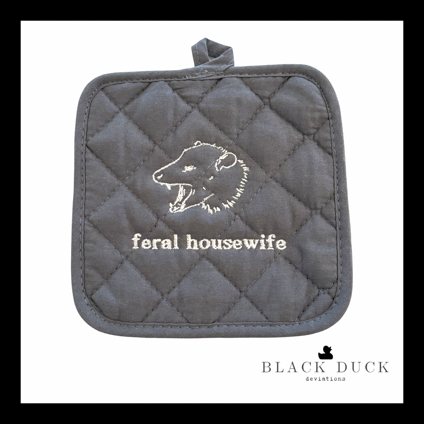 feral housewife | embroidered quilted cotton potholder