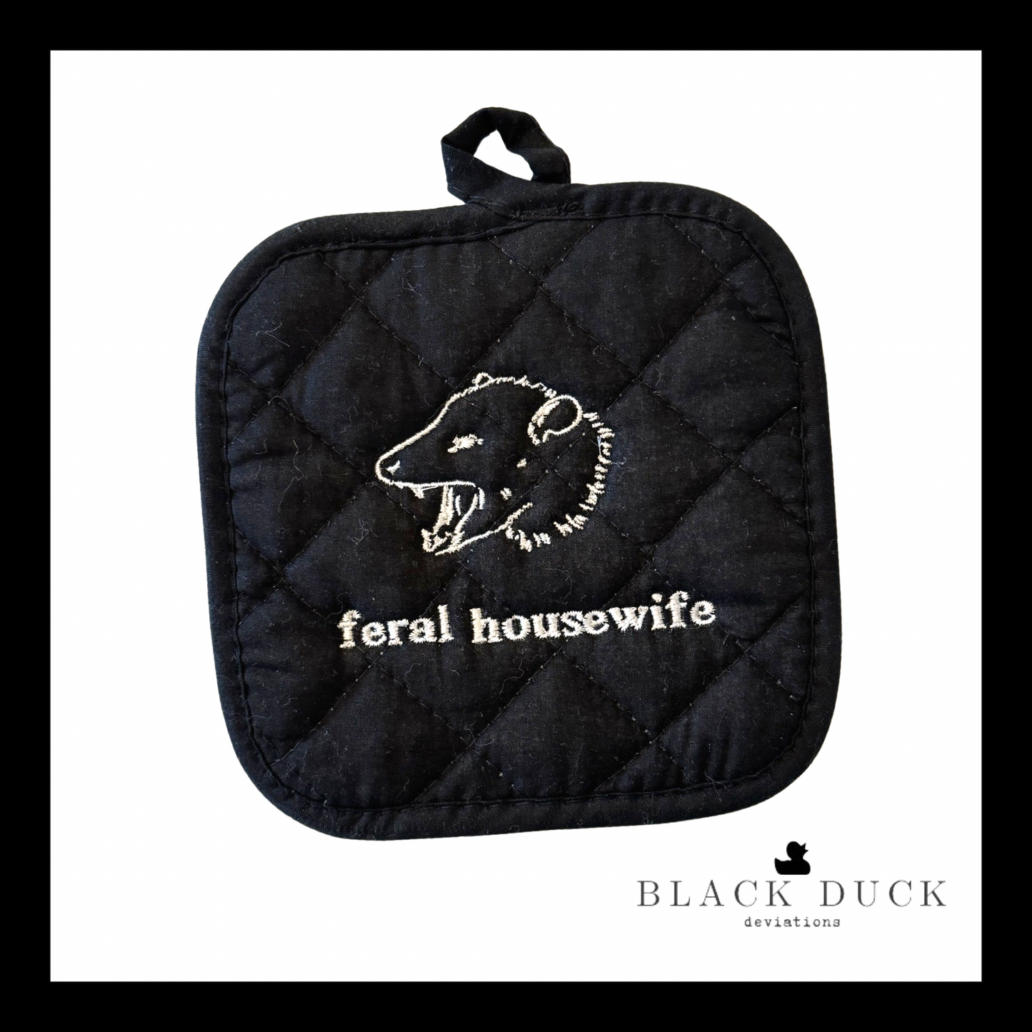 feral housewife | embroidered quilted cotton potholder