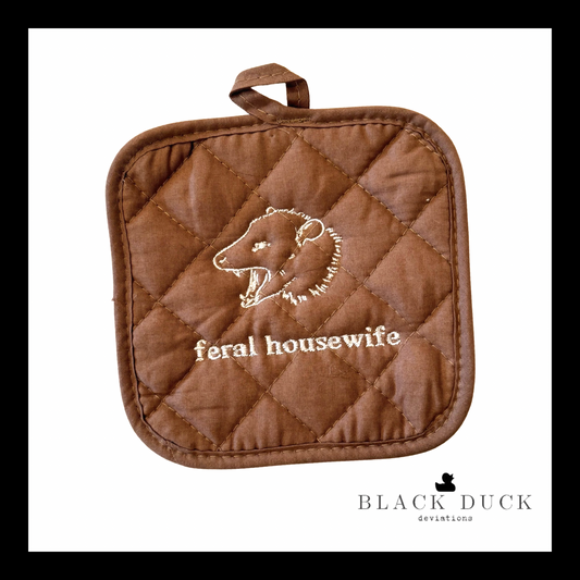 feral housewife | embroidered quilted cotton potholder