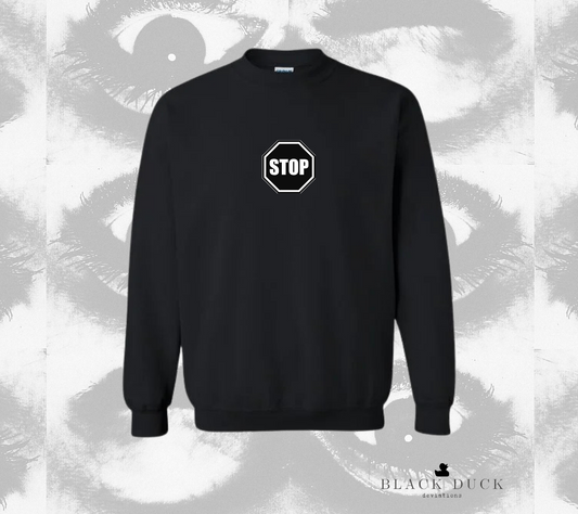 stop | monochromatic leisure apparel | sweatshirt, hoodie, or t-shirt