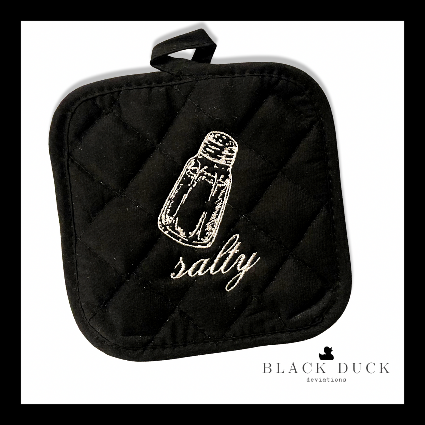 salty | embroidered quilted cotton potholder.