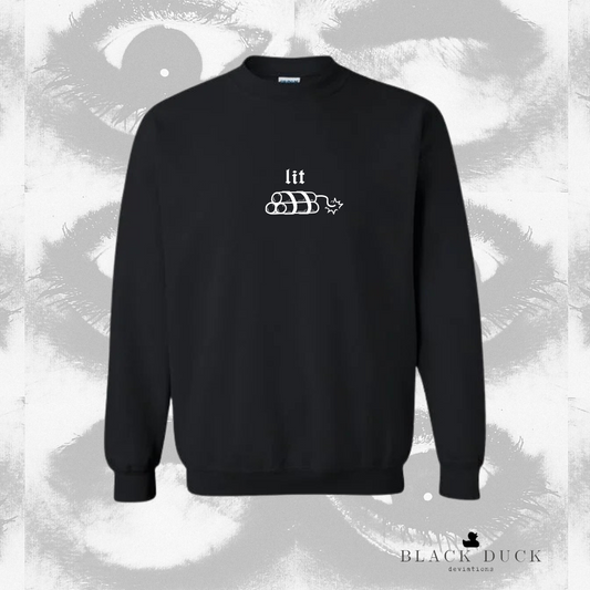 lit | monochromatic embroidered apparel | sweatshirt, hoodie, or t-shirt