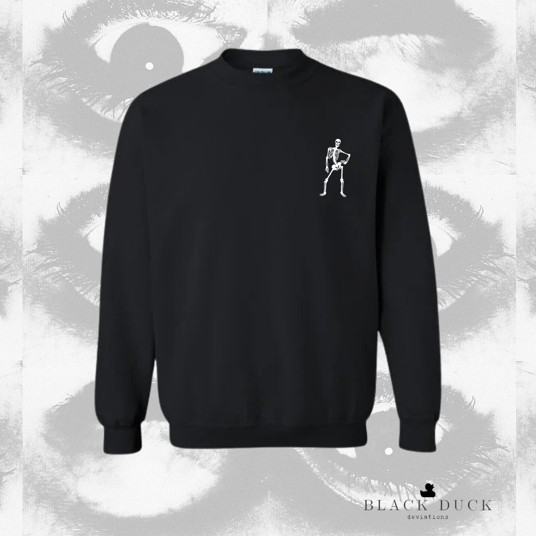 sassy skeleton | monochromatic embroidered apparel | sweatshirt, hoodie, or t-shirt