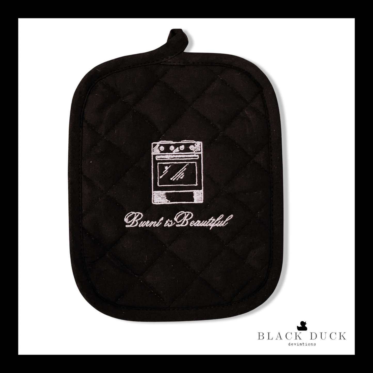 burnt is beautiful | quilted cotton potholder.